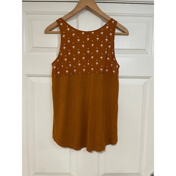 Dolan Anthropologie‎ Palm Tank Top Sleeveless Casual Summer Blouse Brown Ivory S - Picture 3 of 6